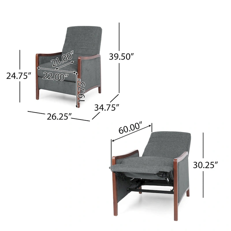 Sillón reclinable acolchado con costuras en canales, respaldo abatible, estilo moderno de mediados de siglo, silla decorativa de tela