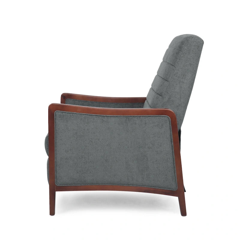 Sillón reclinable acolchado con costuras en canales, respaldo abatible, estilo moderno de mediados de siglo, silla decorativa de tela