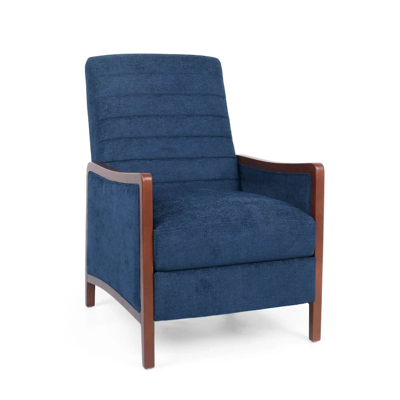 Sillón reclinable acolchado con costuras en canales, respaldo abatible, estilo moderno de mediados de siglo, silla decorativa de tela