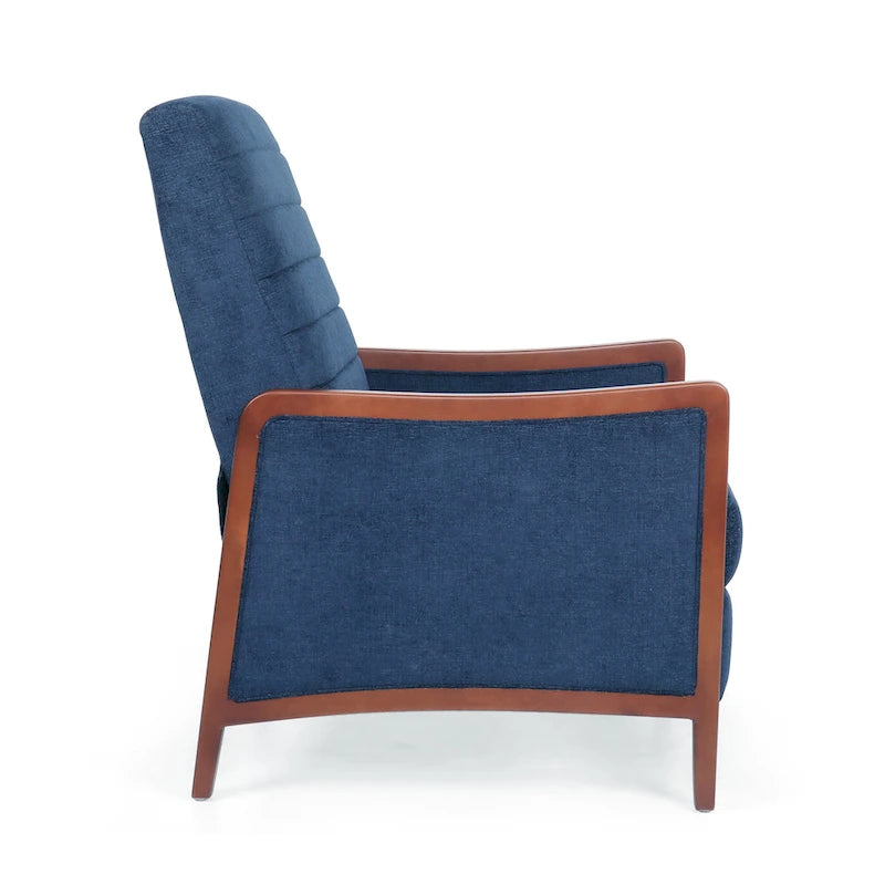 Sillón reclinable acolchado con costuras en canales, respaldo abatible, estilo moderno de mediados de siglo, silla decorativa de tela