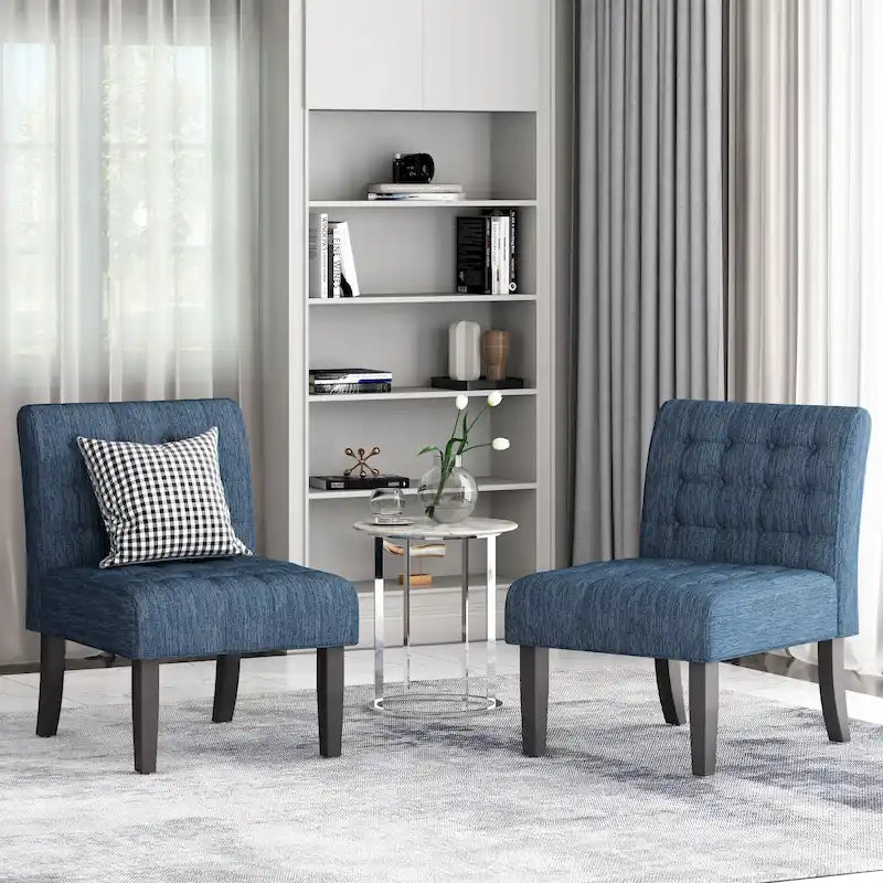 Fabric Tufted Accent Chair Set of 2 with Rubberwood Legs Upholstered