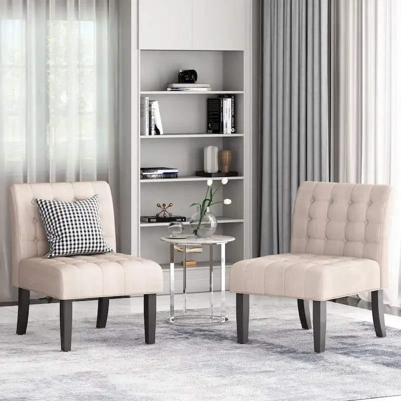 Fabric Tufted Accent Chair Set of 2 with Rubberwood Legs Upholstered