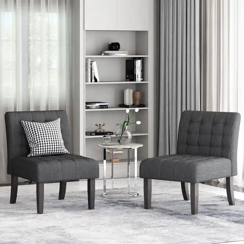 Fabric Tufted Accent Chair Set of 2 with Rubberwood Legs Upholstered