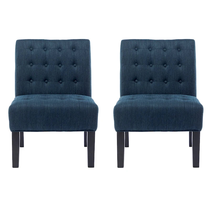Fabric Tufted Accent Chair Set of 2 with Rubberwood Legs Upholstered