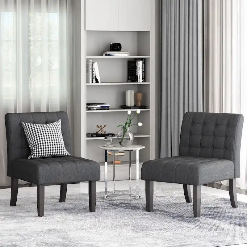 Fabric Tufted Accent Chair Set of 2 with Rubberwood Legs Upholstered
