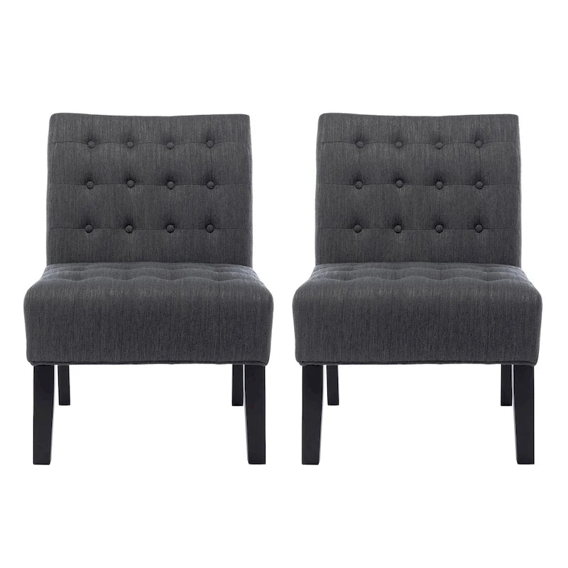 Fabric Tufted Accent Chair Set of 2 with Rubberwood Legs Upholstered