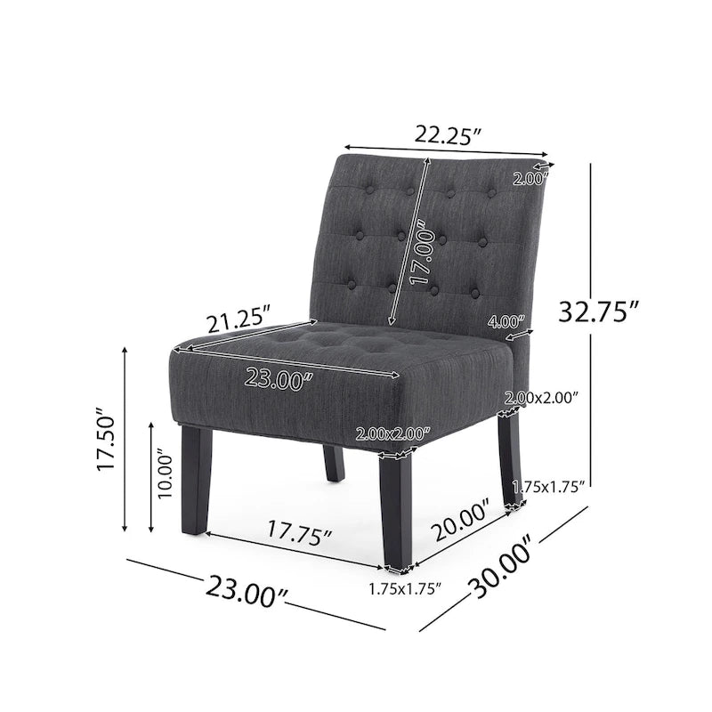 Fabric Tufted Accent Chair Set of 2 with Rubberwood Legs Upholstered