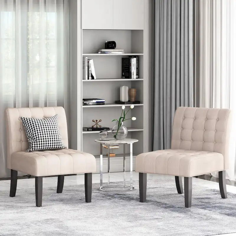 Fabric Tufted Accent Chair Set of 2 with Rubberwood Legs Upholstered