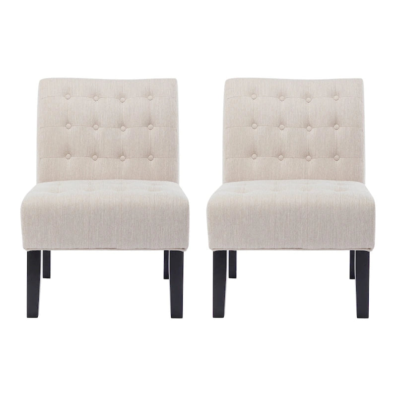 Fabric Tufted Accent Chair Set of 2 with Rubberwood Legs Upholstered