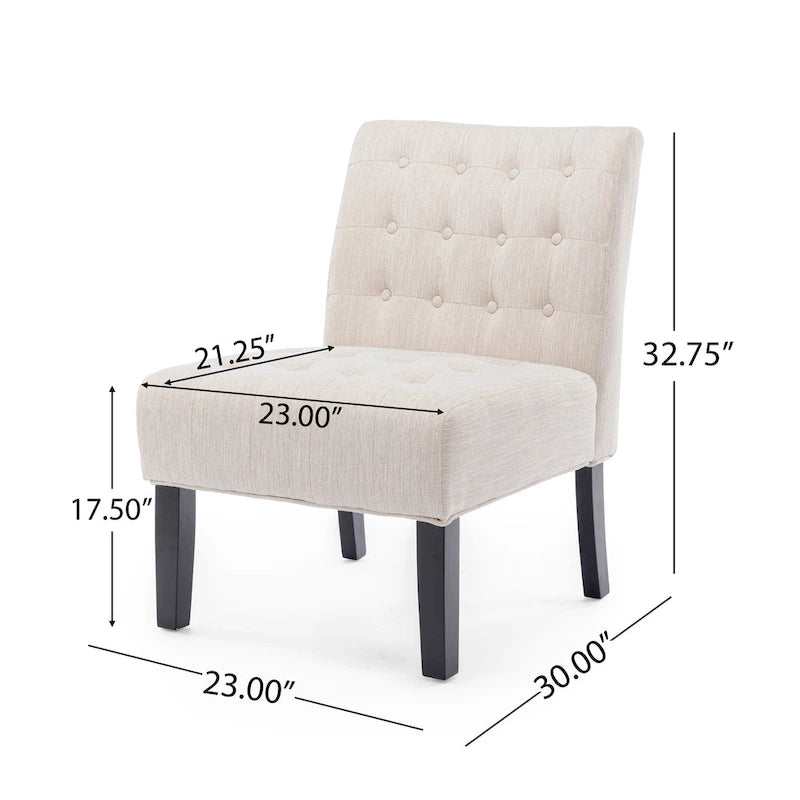 Fabric Tufted Accent Chair Set of 2 with Rubberwood Legs Upholstered