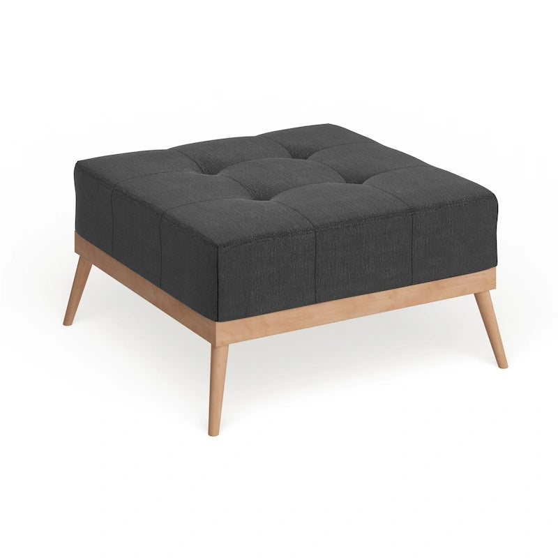 Mid-Century Tufted Fabric Square Ottoman Table with Splayed Legs