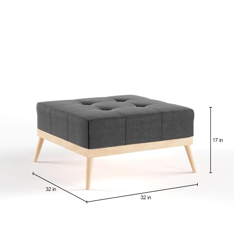 Mid-Century Tufted Fabric Square Ottoman Table with Splayed Legs