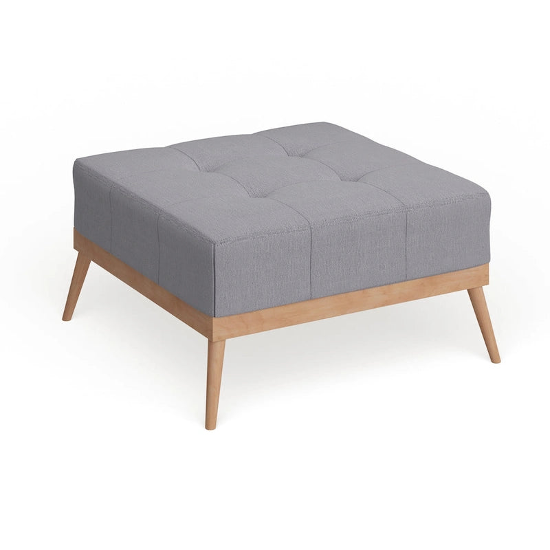 Mid-Century Tufted Fabric Square Ottoman Table with Splayed Legs