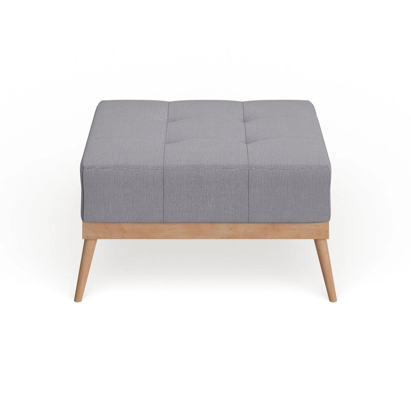 Mid-Century Tufted Fabric Square Ottoman Table with Splayed Legs