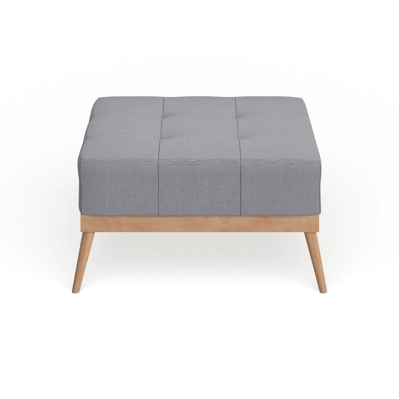 Mid-Century Tufted Fabric Square Ottoman Table with Splayed Legs