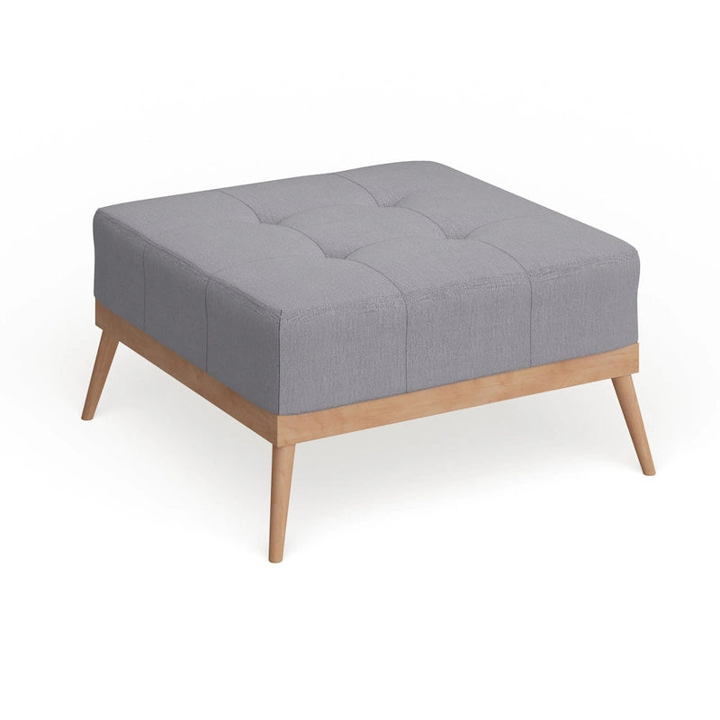 Mid-Century Tufted Fabric Square Ottoman Table with Splayed Legs