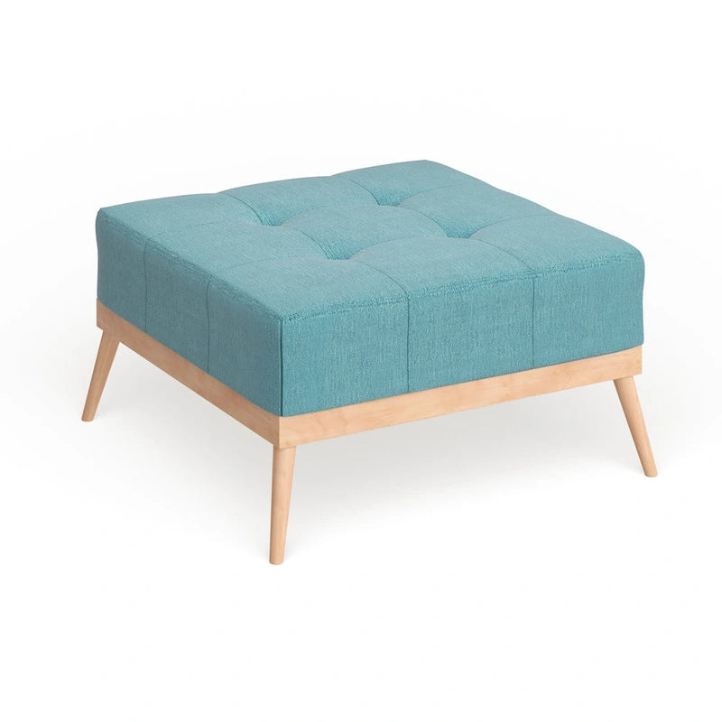 Mid-Century Tufted Fabric Square Ottoman Table with Splayed Legs