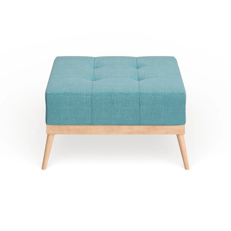 Mid-Century Tufted Fabric Square Ottoman Table with Splayed Legs