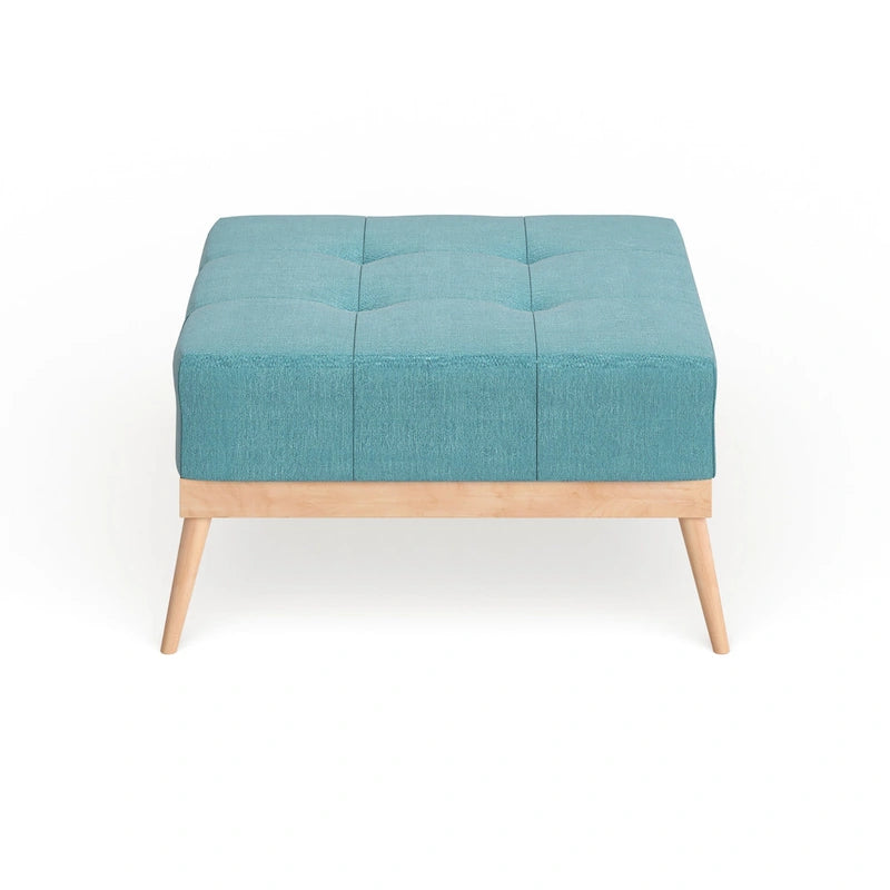 Mid-Century Tufted Fabric Square Ottoman Table with Splayed Legs