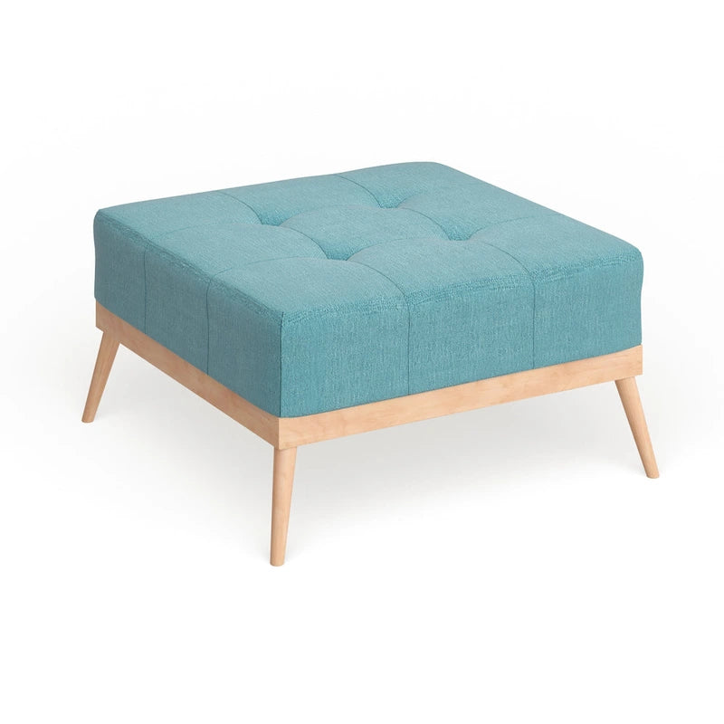 Mid-Century Tufted Fabric Square Ottoman Table with Splayed Legs