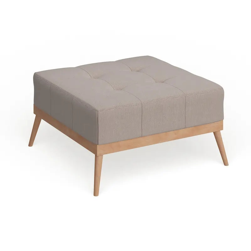 Mid-Century Tufted Fabric Square Ottoman Table with Splayed Legs
