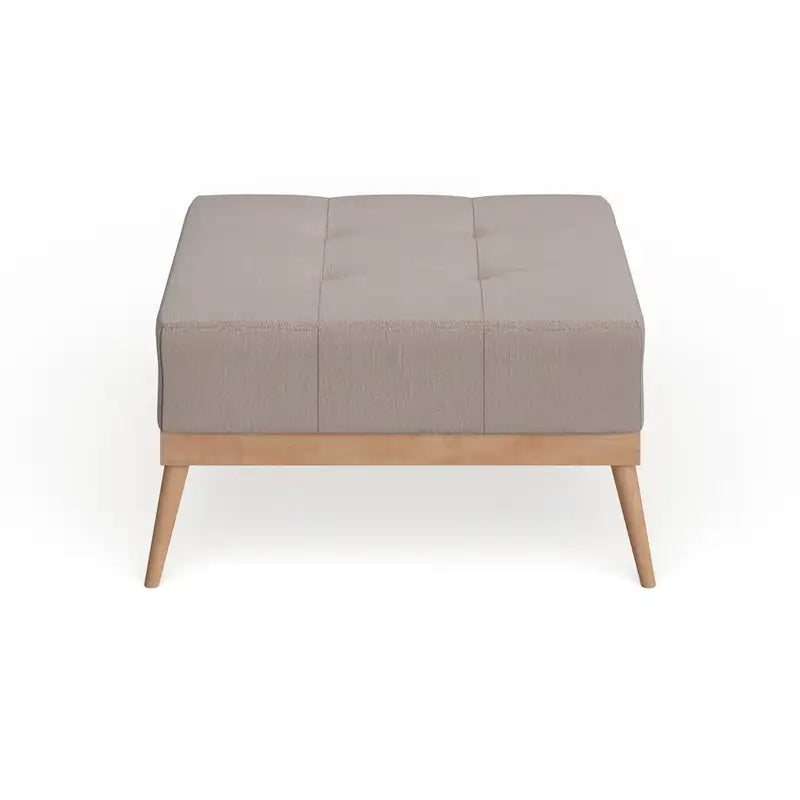 Mid-Century Tufted Fabric Square Ottoman Table with Splayed Legs