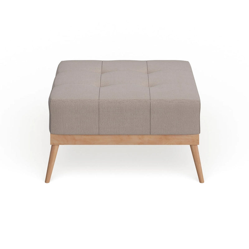 Mid-Century Tufted Fabric Square Ottoman Table with Splayed Legs