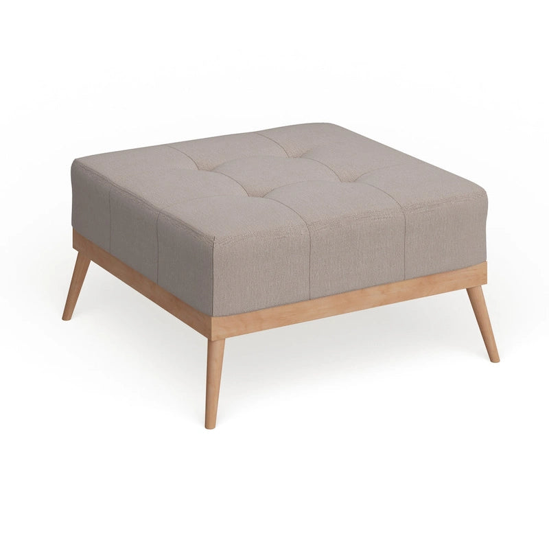 Mid-Century Tufted Fabric Square Ottoman Table with Splayed Legs