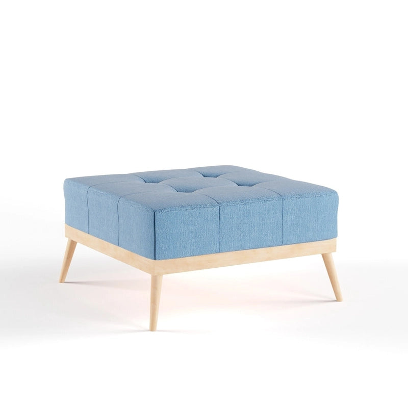 Mid-Century Tufted Fabric Square Ottoman Table with Splayed Legs