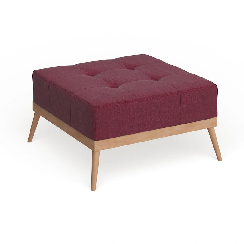 Mid-Century Tufted Fabric Square Ottoman Table with Splayed Legs