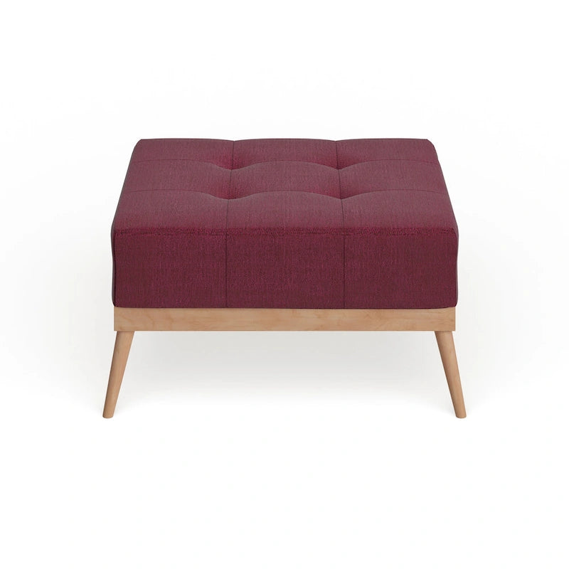 Mid-Century Tufted Fabric Square Ottoman Table with Splayed Legs