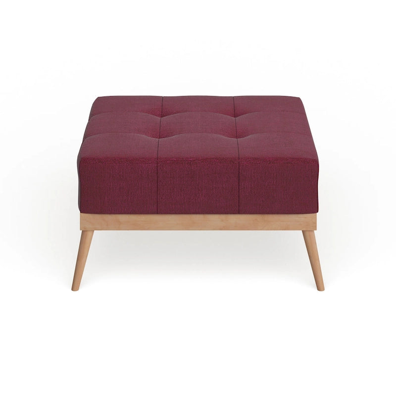Mid-Century Tufted Fabric Square Ottoman Table with Splayed Legs