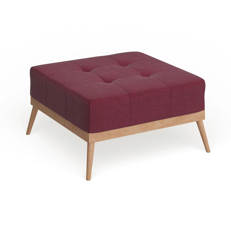 Mid-Century Tufted Fabric Square Ottoman Table with Splayed Legs