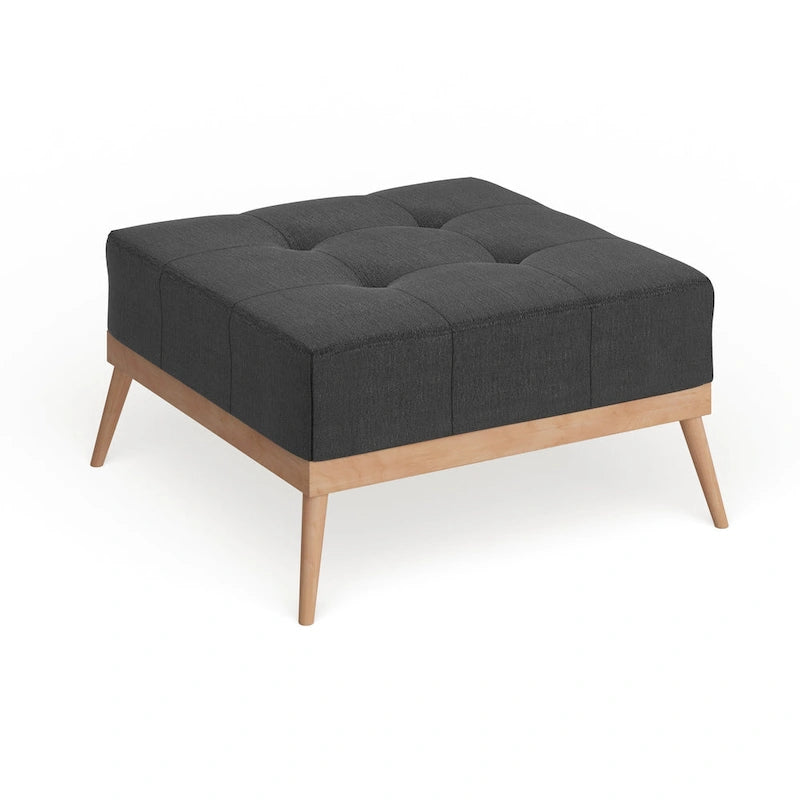Mid-Century Tufted Fabric Square Ottoman Table with Splayed Legs