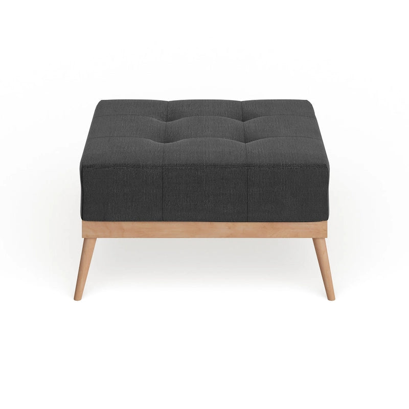 Mid-Century Tufted Fabric Square Ottoman Table with Splayed Legs