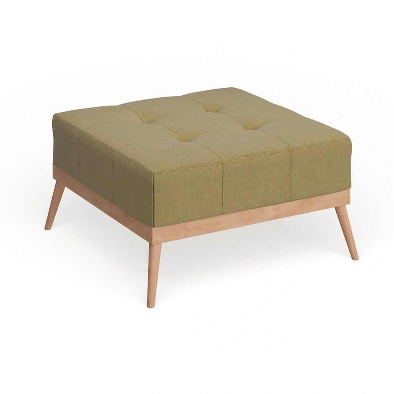 Mid-Century Tufted Fabric Square Ottoman Table with Splayed Legs