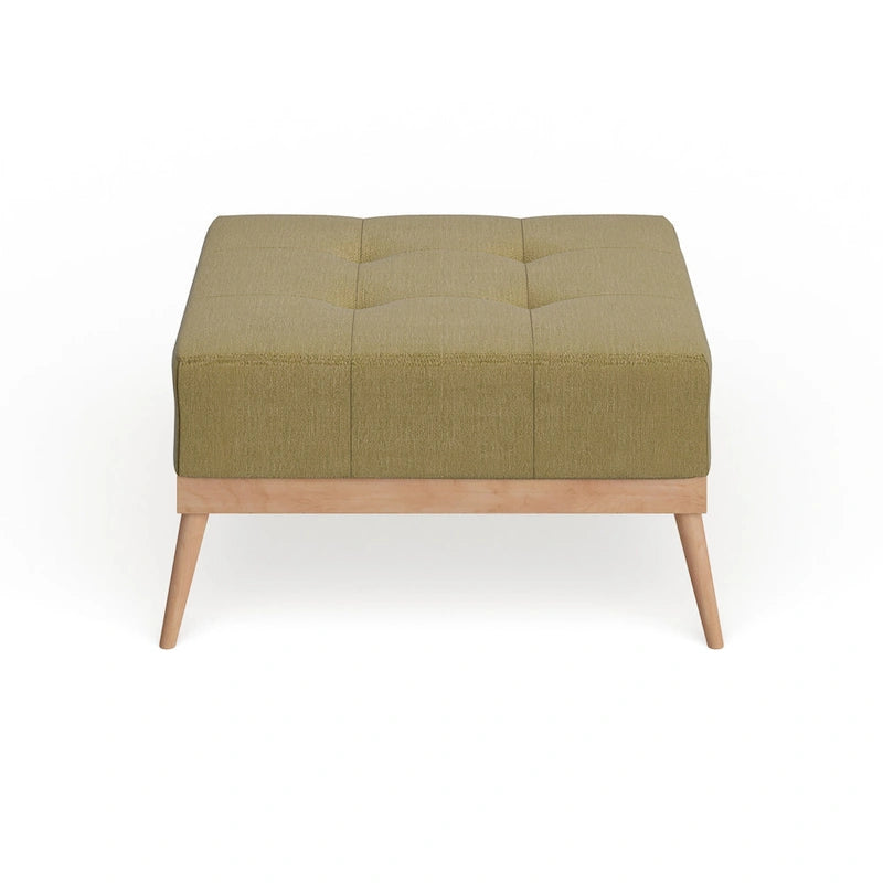 Mid-Century Tufted Fabric Square Ottoman Table with Splayed Legs