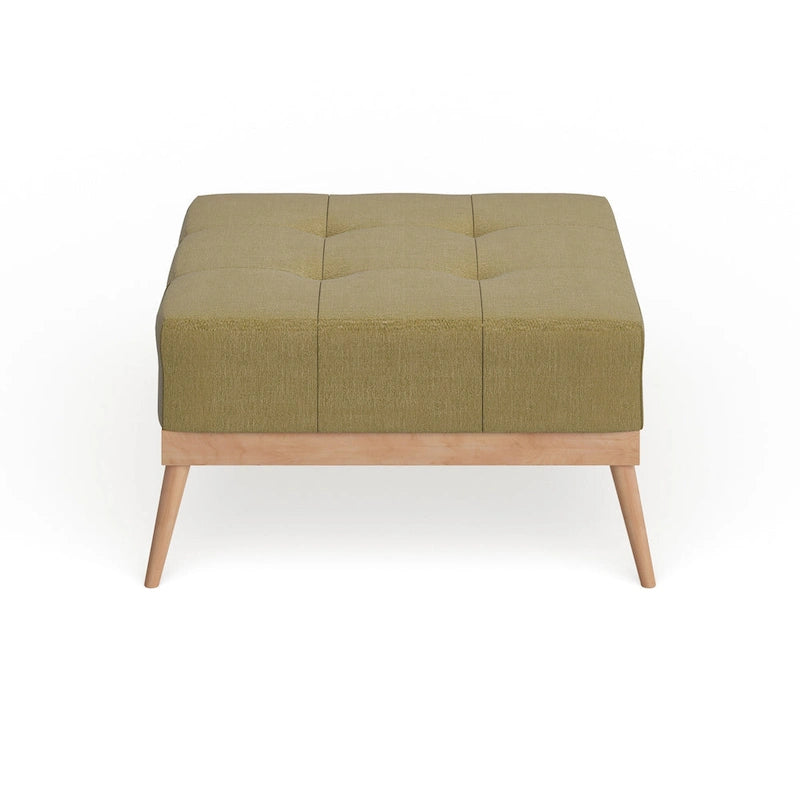 Mid-Century Tufted Fabric Square Ottoman Table with Splayed Legs