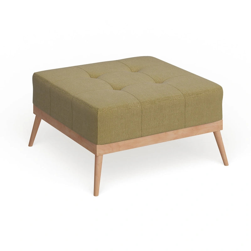 Mid-Century Tufted Fabric Square Ottoman Table with Splayed Legs