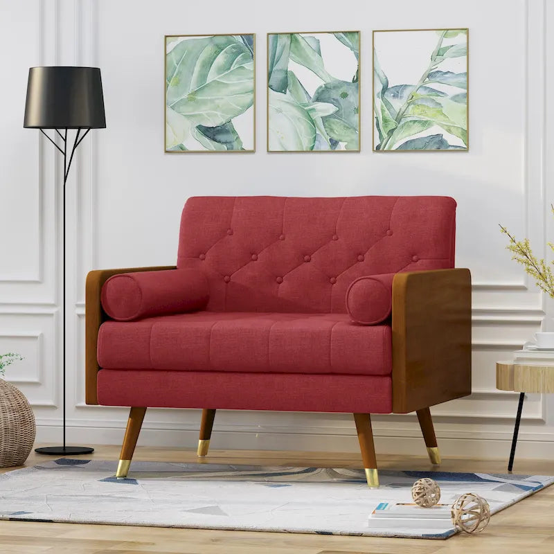Mid-Century Modern Fabric Club Chair with Accent Bolster Pillows