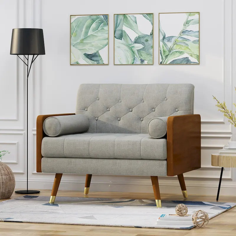Mid-Century Modern Fabric Club Chair with Accent Bolster Pillows