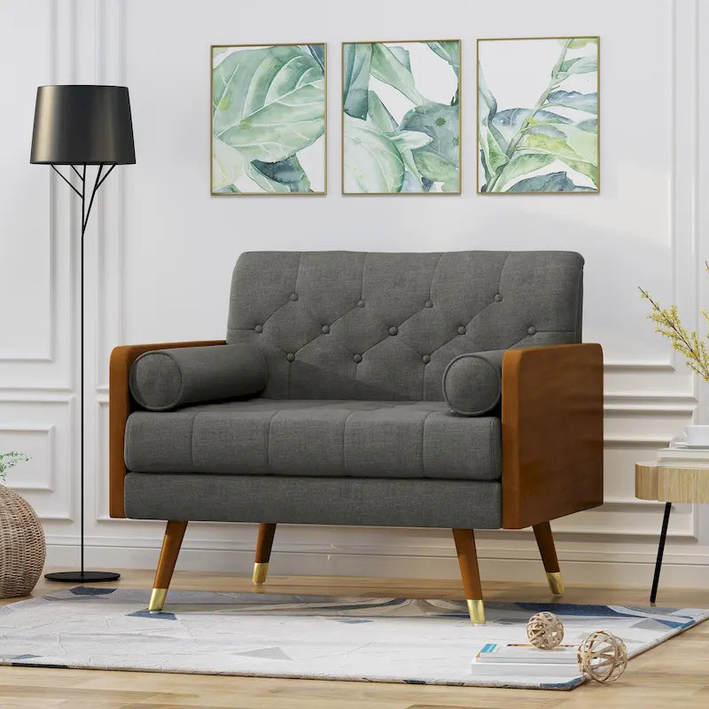 Mid-Century Modern Fabric Club Chair with Accent Bolster Pillows