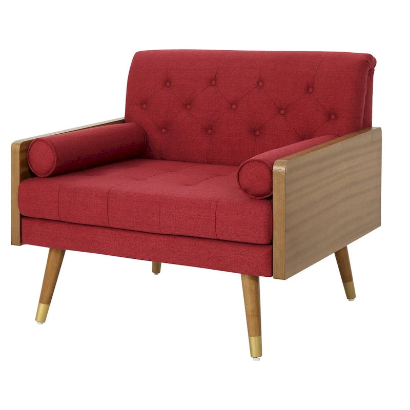 Mid-Century Modern Fabric Club Chair with Accent Bolster Pillows
