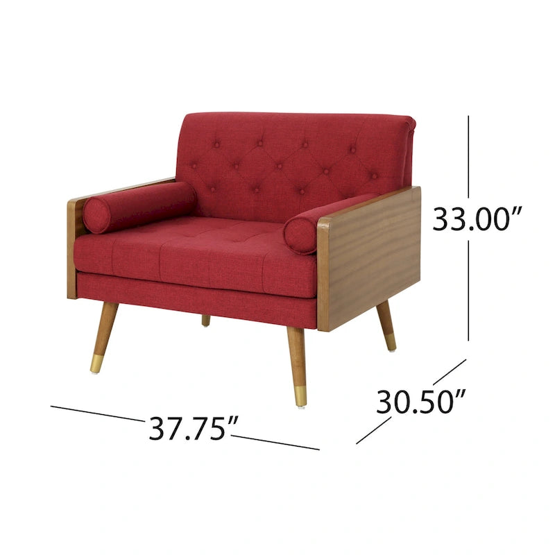 Mid-Century Modern Fabric Club Chair with Accent Bolster Pillows