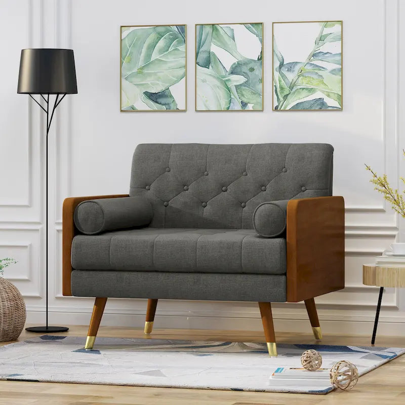 Mid-Century Modern Fabric Club Chair with Accent Bolster Pillows