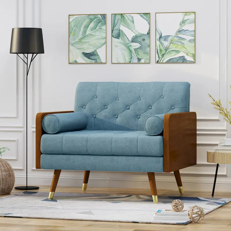 Mid-Century Modern Fabric Club Chair with Accent Bolster Pillows