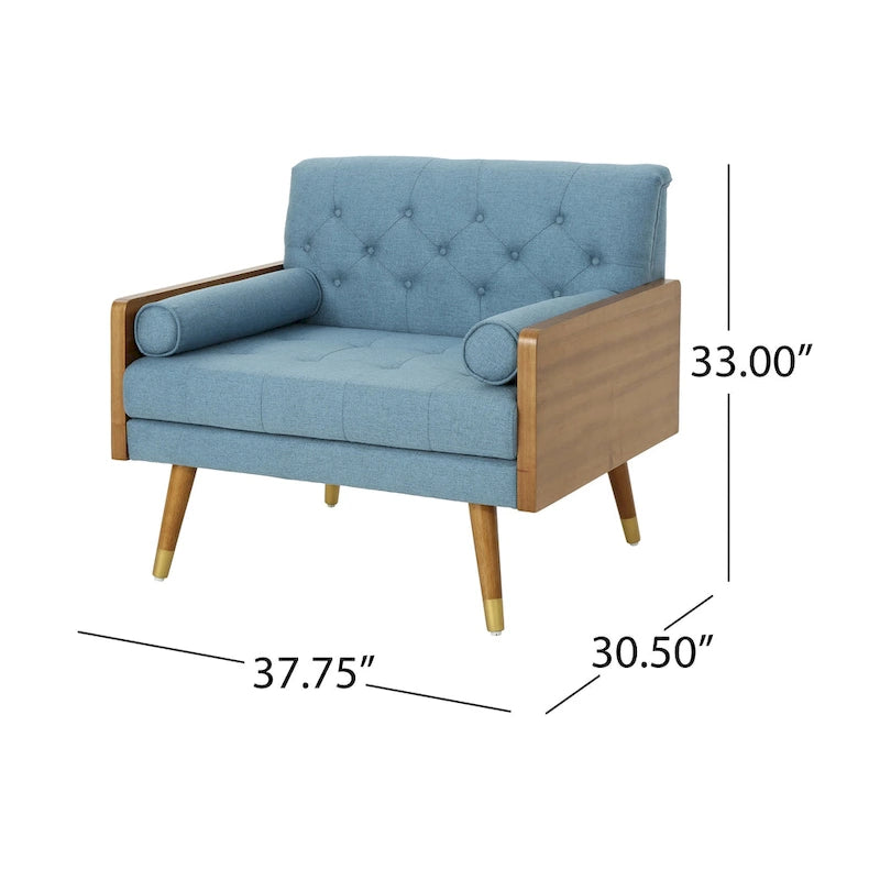 Mid-Century Modern Fabric Club Chair with Accent Bolster Pillows