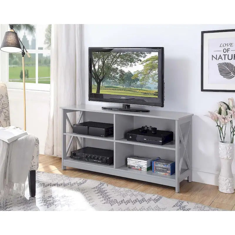 TV Stand with Shelves Open Storage 5-Tier X-Frame Media Console