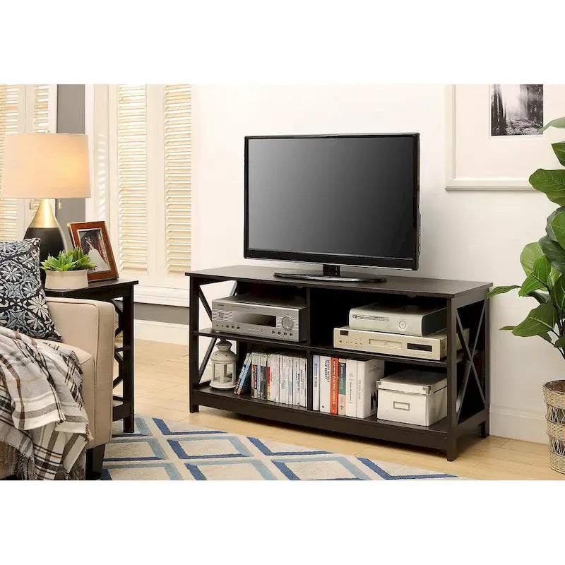 TV Stand with Shelves Open Storage 5-Tier X-Frame Media Console