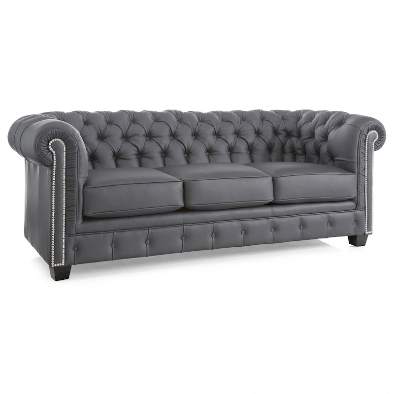 Tufted Top Grain Italian Leather Chesterfield Sofa - 31 H x 86 W x 40 D